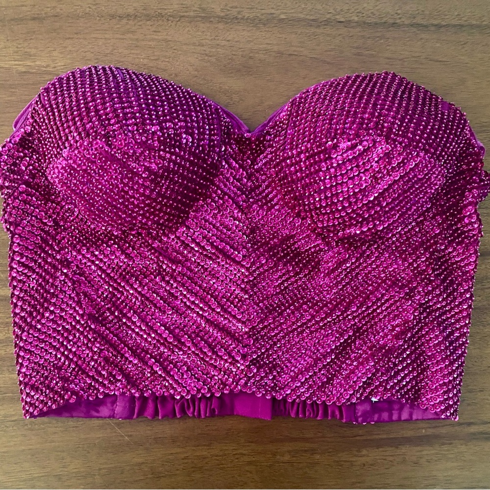 Retrofete Pink Beaded Bustier Top Size M